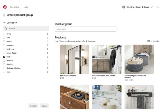 Pinterest Create product group