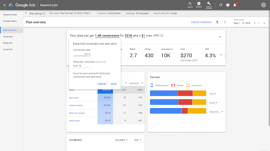 Plateforme Keyword Planner