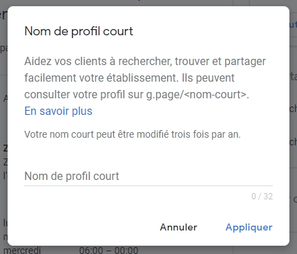 Nom de profil court fiche