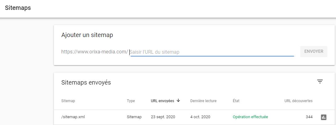 Search console : ajout d'un sitemap